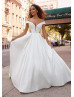 Classic Ivory Satin Cutouts Box-pleated Wedding Dress